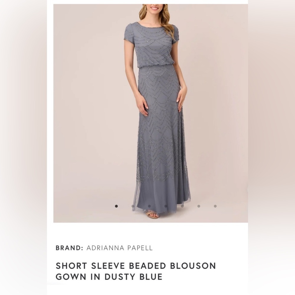 Adrianna Papell Beaded Blouson Dress - Dusty Blue - Size 2